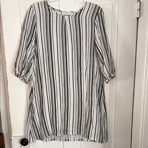 BRYN WALKER Cotton Shirt Dress Blue Striped Scoop Neck Half Sleeve Airy …